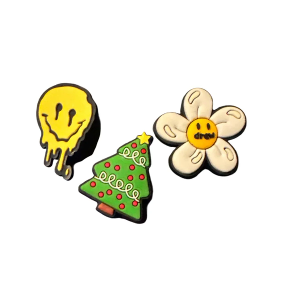 Shoe Charms Drew Rainbow Yellow Green Melting Face Daisy Christmas Tree Set